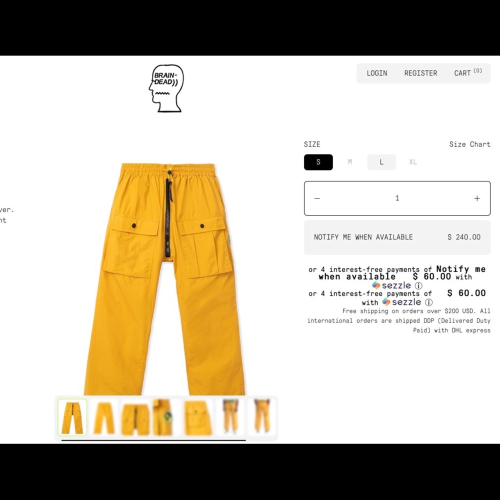 Braindead Gold Nylon flight pant
Size S, fits 28-32 waist
Worn once, sold out